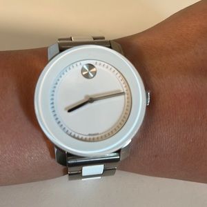 White and silver Movado watch